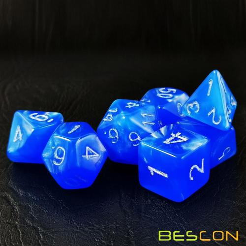 Bescon Moonstone Würfel Set Dodgerblue, Bescon Polyhedral RPG Würfel Set Moonstone Effect