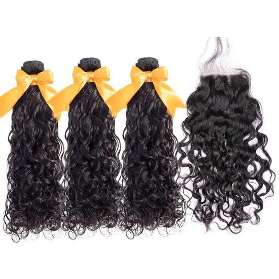 10a grade raw  indian water wave human hair,water wave bundles with closure,indian hair vendors