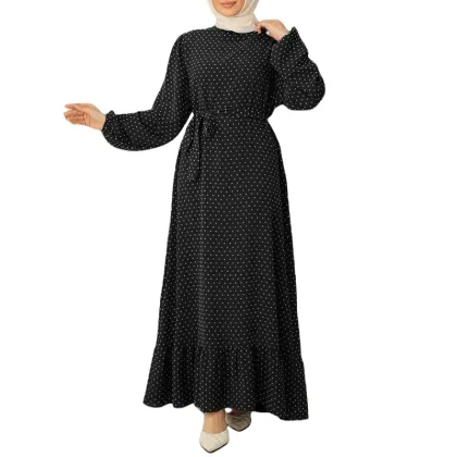 Customizable Polka Dot Belt Casual Sundress for Islamic Clothing