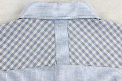 Checkered Striped Patchwork Short Sleeved Men Shirt