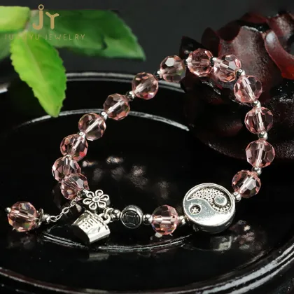 Tai Chi Crystal Bead Bracelets: Healing Pink Colored Chakra Quartz Jewelry