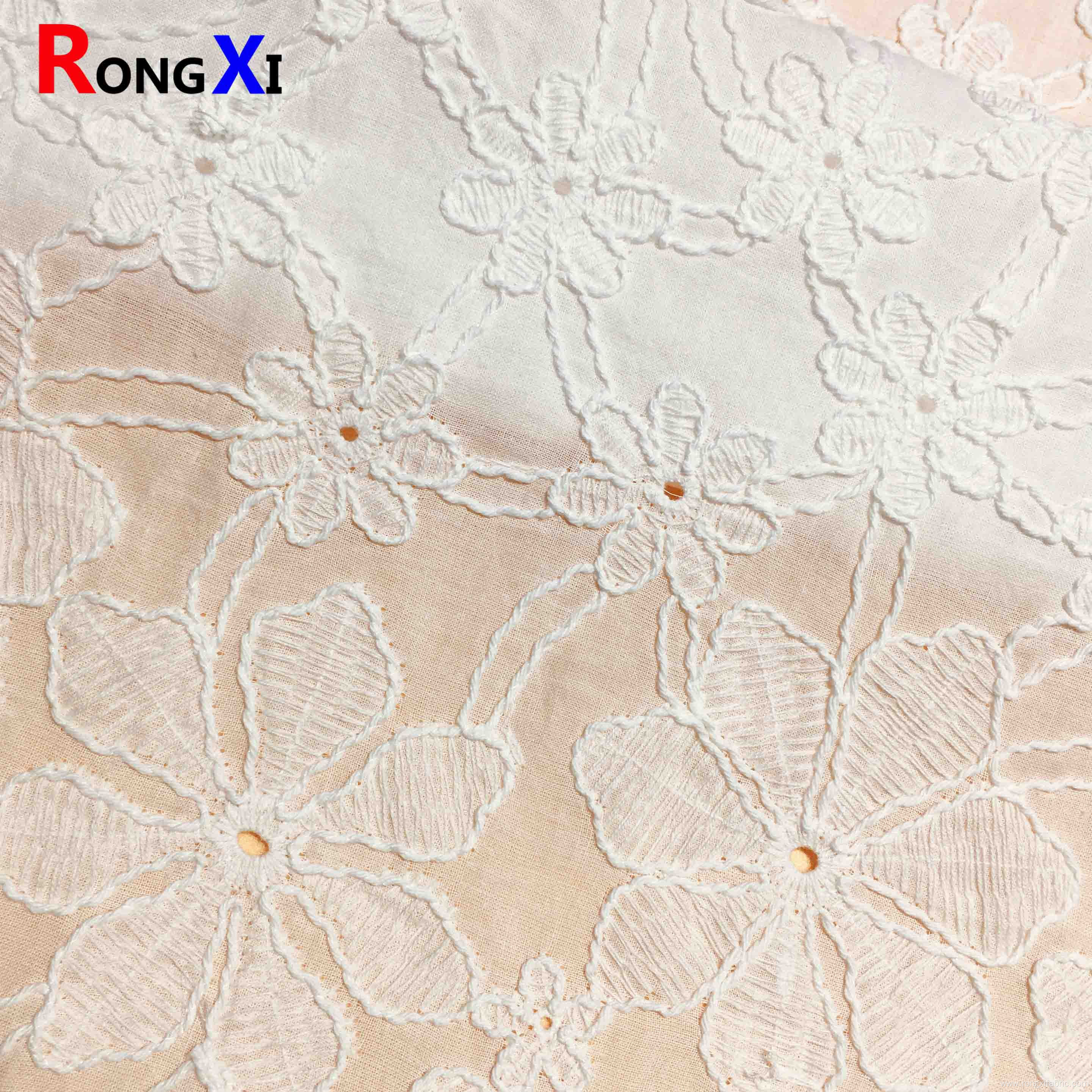 Eyelet Cotton Fabric Embroidered Fabric with Backbone Line