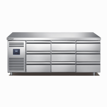 Stainless Steel Undercounter Workbench with Refrigerator and Freezer Drawers