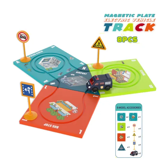 Educational Traffic Toy Set: 8PCs Electric Vehicle Track and Magnetic Plate Set by DollarToys
