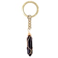 Black Obsidian Hexagonal Pointed( 8x32mm) Pendant Wrapped Gold Wire for DIY Making Jewelry