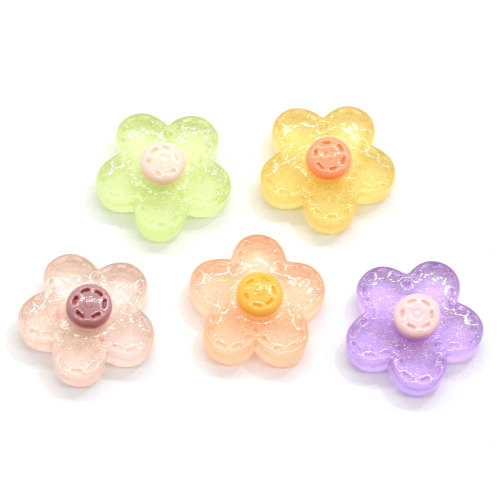 Colorful Transparent 100pcs/bag Flower Shaped Resin Cabochon Handmade Craftwork Girls Phone Shell Decor Hair Accessories