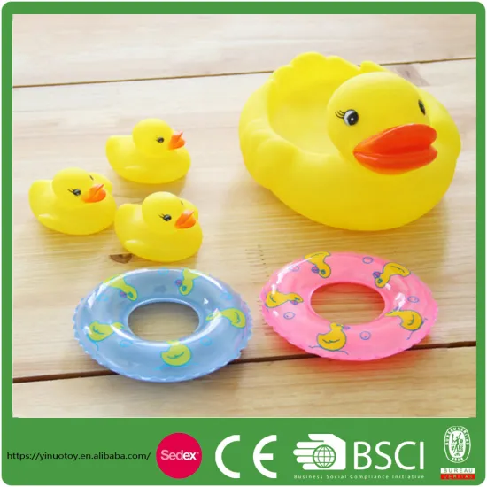 Baby Water Inflatable Bath Toy Rubber Duck With Swim Ring