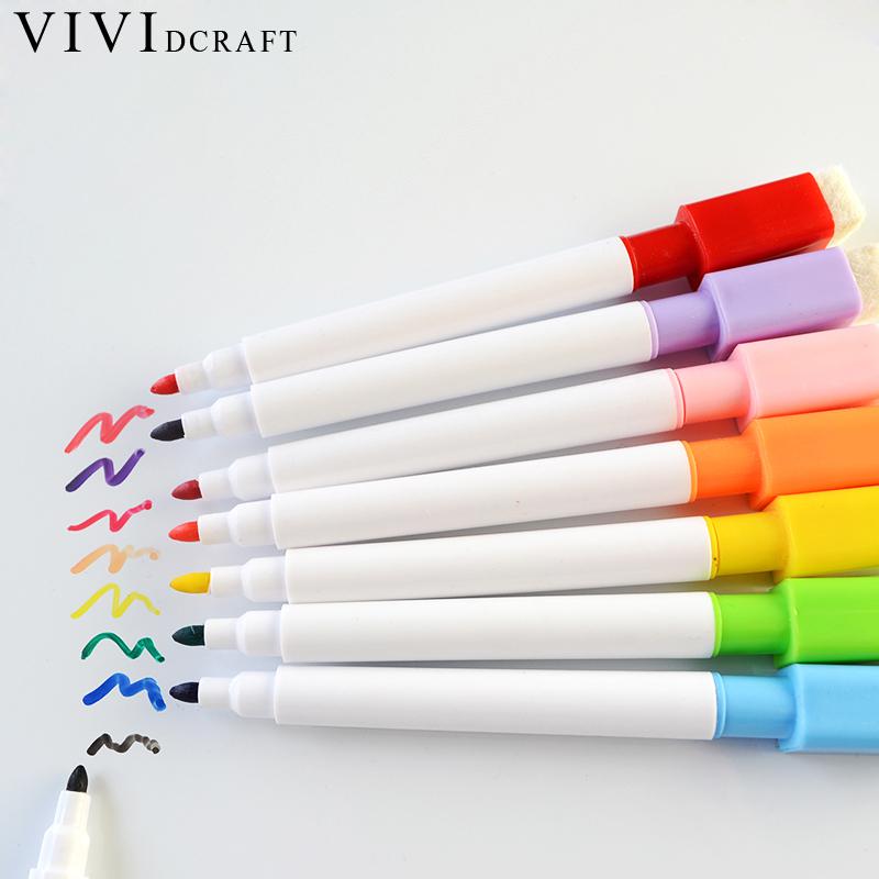 Vividcraft 8 pcs/lot Erasable Whiteboard Pen Dry Erase White Board Marker Eraser 8 Colors Office Easy Papelaria Pen for Children