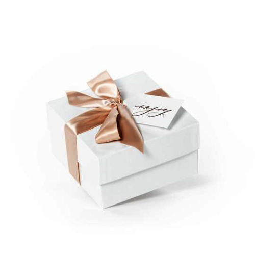Small white wedding bridesmaid gift box with ribbon