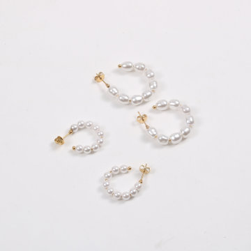 Fashionable Stainless Steel Women's Pearl Earrings - French C Shaped Waterproof Trendy Jewelry