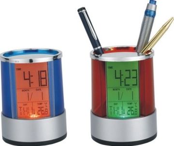 Oem Electronic Digital Desk Calendar, Multicolor Backlight Brush Pot Promotion Gift
