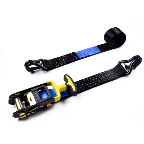 2" 5000kgs 50mm Custom Cheap T Rubber Handle Ratchet Belt Strap Black Webbing With 2 Inch Double J Hooks Safety Latch