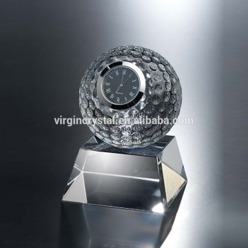 Hot selling glass golf ball table clock with Base for Office Desk sets gifts