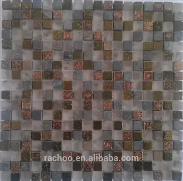 15mm BDA series foil crystal glass mix marble mosaic kitchen backsplash bathroom wall tile
