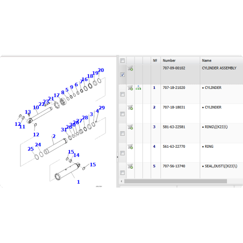 CYLINDER ASSEMBLY 707-09-00102/7070900102 is applicable to the mining dump truck HD785-7