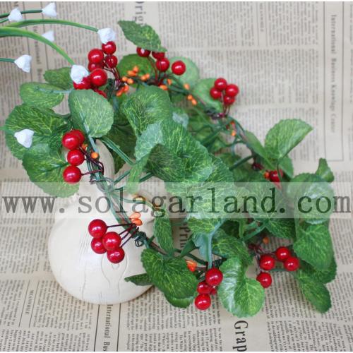 Berry &amp; Green Leaves Garland Floral Bridal hoofdband haarband accessoires