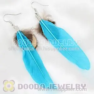 2011 Fashion Cyan And Grizzly Feather Earrings Forever 21 Alloy Fishhook 