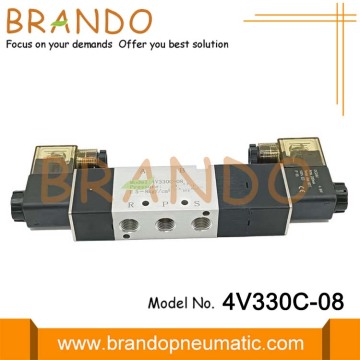 4V330C-08 1/4 &#39;&#39;5/3 웨이 공압 방향 제어 공기 솔레노이드 밸브 12V 24V 110V 220V DC AC