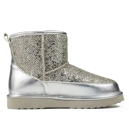 Rhinestone Sheepskin Boots Ankle Boots