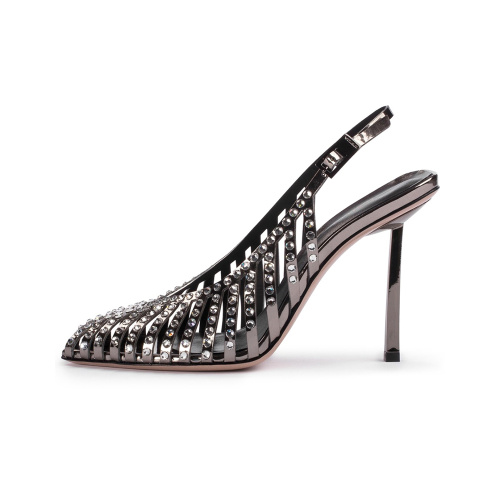 Metallic Kitten Heels Mesh Face Closed Toe Pointed