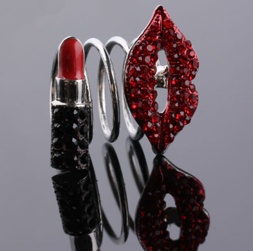 Mode smycken Sterling Silver falsk diamantring med Ruby Läppring för flickor