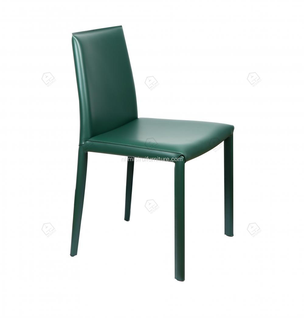 Italiaanse minimalistische groene zadelleer eetkamerstoelen