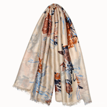 Soft Wool Flower Printing Spring Autumn Lady Scraf