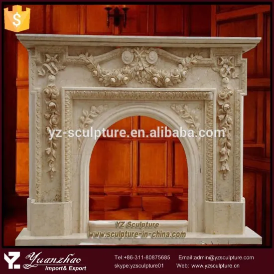indoor decorative carved flower-carved yellow marble fireplace mantel