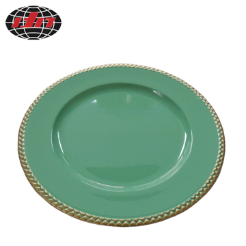 Green Plastic Plate Gold Trim