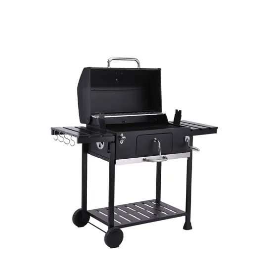 Outdoor Kitchen: BBQ Table Grill, Small Barrel Industrial Smoker, Charcoal Grill with Picnic Trolley