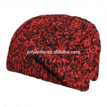 unisex casual red and black ribbed slouchy knitted beanie hat