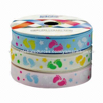 100% Polyester Grosgrain Ribbons with Baby Designs Printed on, Eco-friendly, Passed Oeko-Tex Mark