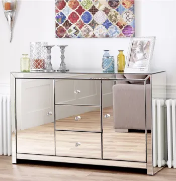 Mirror glass bedside table with door