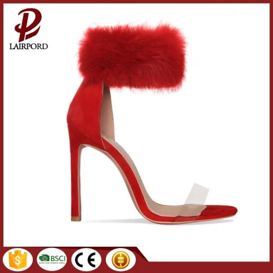 red fur high heel sweet ankle sandals