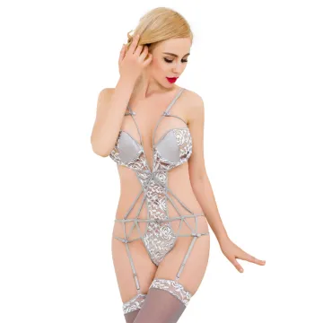 Sexy teddy lingerie strappy chantilly teddy and stockings wholesale price
