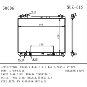 Radiateur pour Suzuki Grand Vitara 2.0i 16V OEM17700-65J10