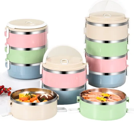 Stylish Nordic Design Colorful Square Buckle Round Bento Box - Perfect for Kids and Adults | Stainless Steel Takeaway Lunch Container