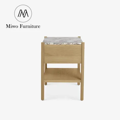 Solid Wood Nightstand with BULGARI Marble Top Drawer