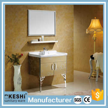 Complete golden bathroom vanity with 8K shining mirror and shelf