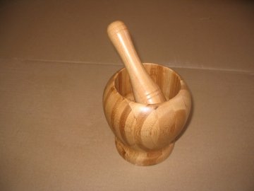 wood dark mortar and pestle