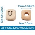 520pcs/bag Cube Wood Beads 26 Letters 10mm