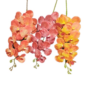 Artificial 9 Heads Vanda Flower Branch 3D Real Touch Phalaenopsis Orchid Faux Flowers with Long Stem