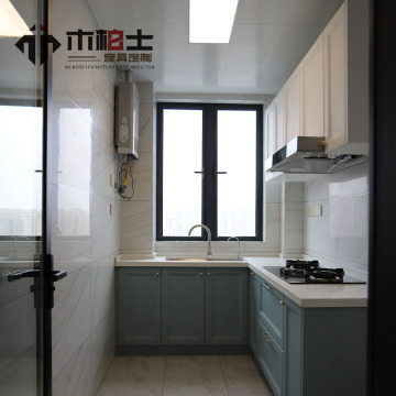 Armário de cozinha em forma de L azul Morandi