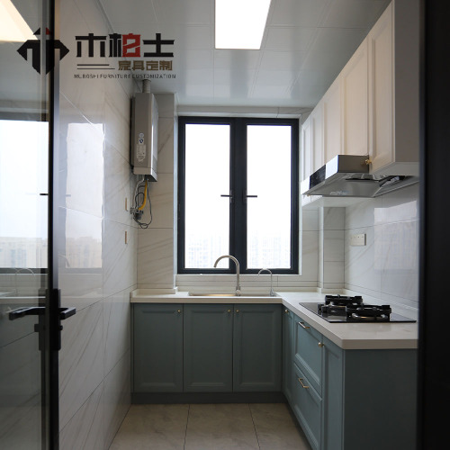 Gabinete de cocina en forma de L azul Morandi