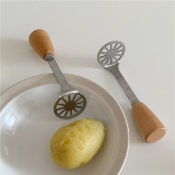 Stainless Steel Potato Masher for Kitchen - Wooden Handle Pumpkin Ricer