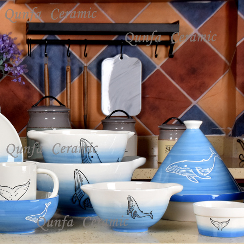 Servicio de mesa de cerámica al por mayor de la cena del diseño del delfín del océano