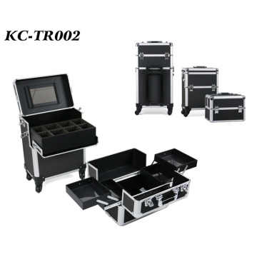 2in1 Black color with aluminum frame professional makeup train case
