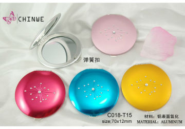 Small round Foldable makeup mirror/ Cute handheld professional staninless rail makeup mirror with rhinestones