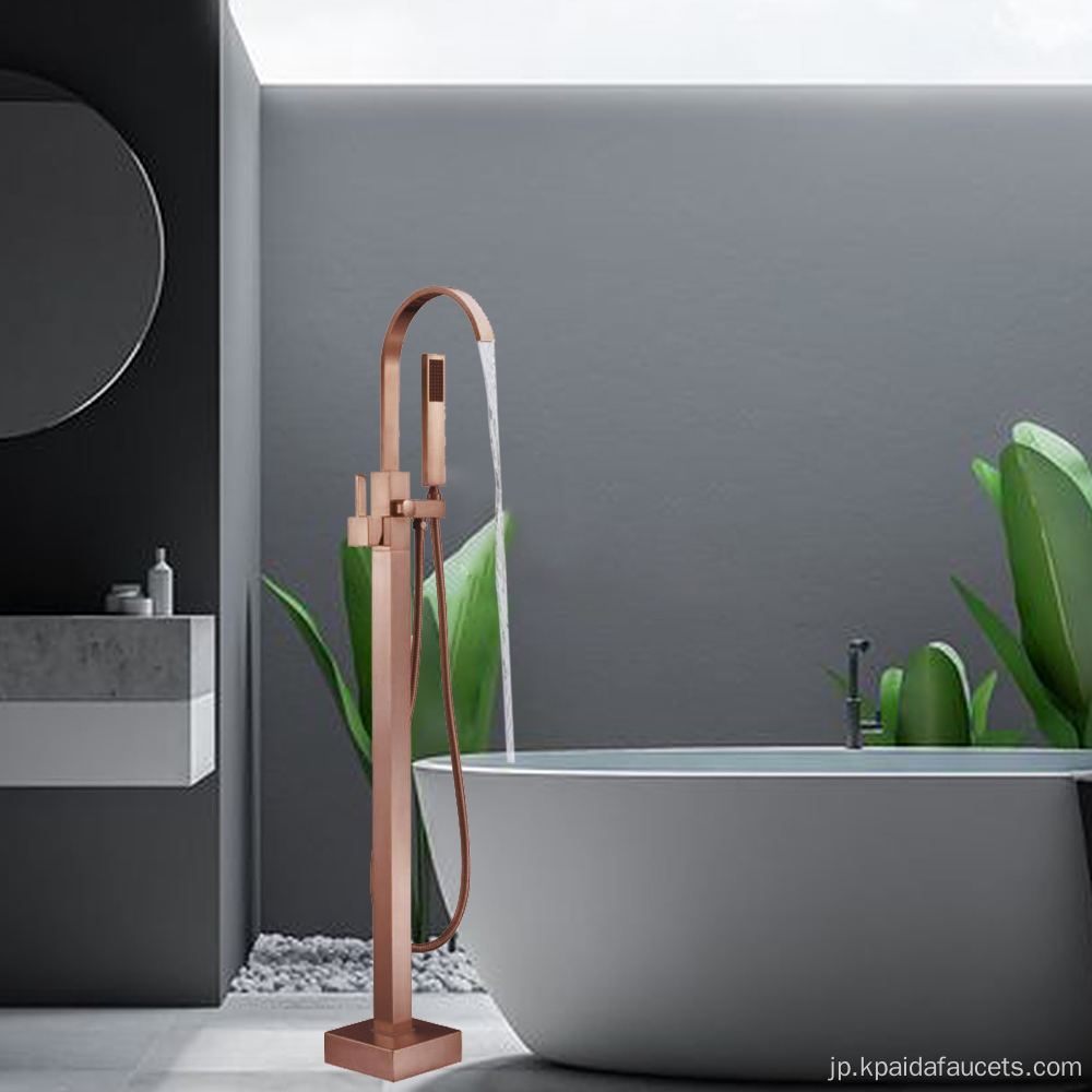 ハンドシャワー蛇口を備えた真鍮シングルハンドル自立型浴槽蛇口浴槽フィラーフロアマウント