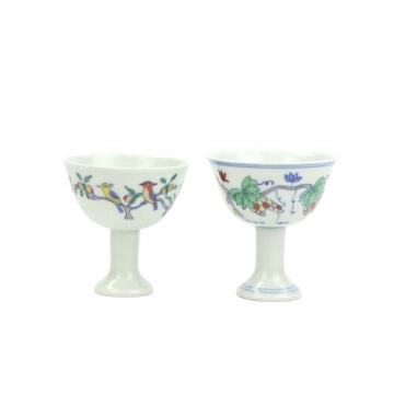 Tazza di tè in ceramica a tazza di calice blu e bianca - porcellana Jingdezhen